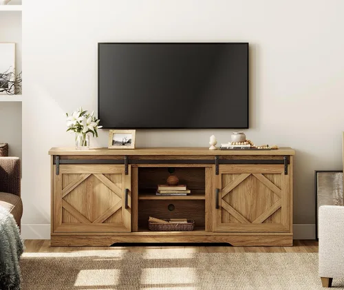 Miniatura 15 de WAMPAT Moderno soporte de TV de granja para televisores de hasta 65 pulgadas con puertas corredizas de granero, centro de entretenimiento de madera