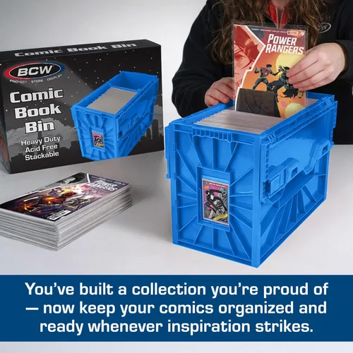Miniatura 2 de BCW Contenedor corto para cómics, capacidad para 150 cómics, almacenamiento de plástico apilable, organizador sin ácidos, azul, individual