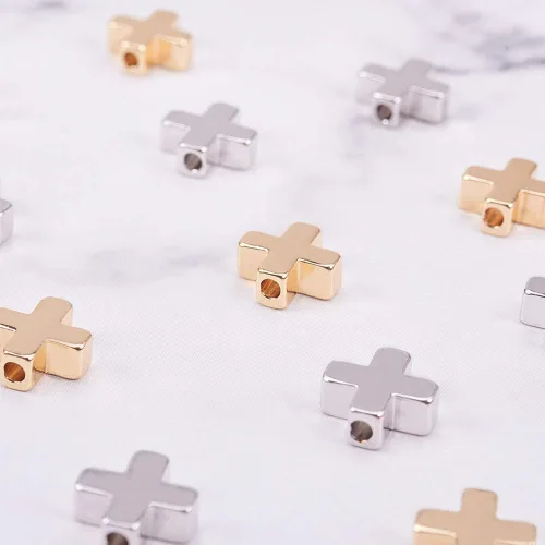 Miniatura 5 de BENECREAT 20 cuentas espaciadoras cruzadas chapadas en oro de 18 quilates y platino, cuentas de metal para hacer joyas, hallazgos y otros trabajos