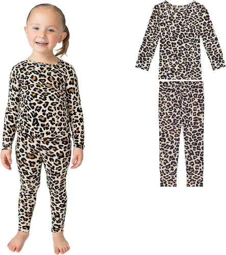 Posh Peanut Pijamas para niñas, suaves, de viscosa de bambú para niños, pijamas a juego de manga larga para niñas