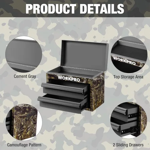 Miniatura 6 de WORKPRO Caja de herramientas mini de metal, cajón superior que contiene dos cajones con guías de rodamientos de bolas, forros de cajones de PVC
