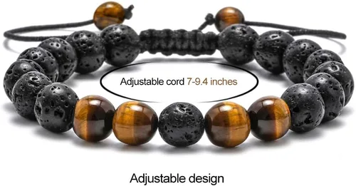 Miniatura 5 de M MOOHAM - Pulseras de piedra natural para hombre, ojo de tigre de 516 de pulgada, ágata mate, piedra de lava, regalos para niños y adolescentes
