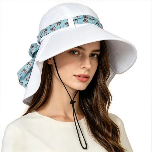Miniatura 17 de Solaris UPF 50+ Gorro de ala ancha para mujer - Tamaño pequeño, ligero y plegable, gorro floral refrescante con solapa para el cuello