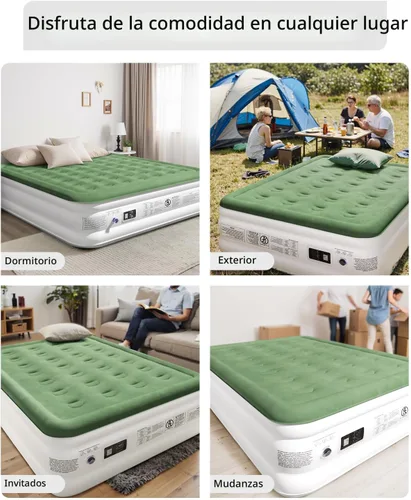 Miniatura 5 de Zearna Colchón de aire tamaño completo con bomba incorporada, 18" de altura, cama de aire cómoda elevada, colchón hinchable mejorado con parte Verde