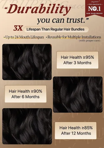 Miniatura 7 de TRIIPPY Paquetes de cabello humano ondulado, 100% cabello camboyano sin procesar SoftMAX, 3 paquetes (16, 16, 16, 16 pulgadas), triple la vida útil