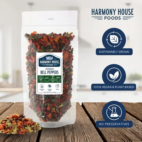 Miniatura 2 de Harmony House Pimientos morrones mezclados secos, cortados en cubitos - Verduras deshidratadas para cocinar, acampar, suministros de emergencia