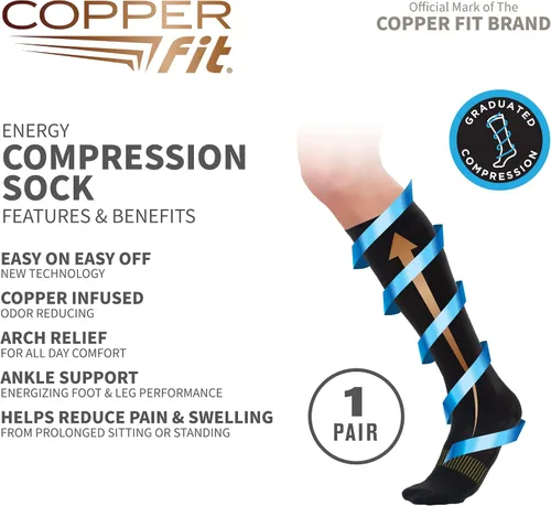 Miniatura 2 de Copper Fit Energy - Calcetines de compresión unisex fáciles de poner y quitar a la rodilla