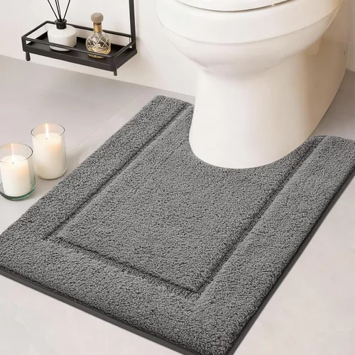 Miniatura 50 de Juego de alfombras de baño de 3 piezas de color blanco hueso, ultra suave, gruesa, esponjosa, microfibra absorbente, parte trasera antideslizante
