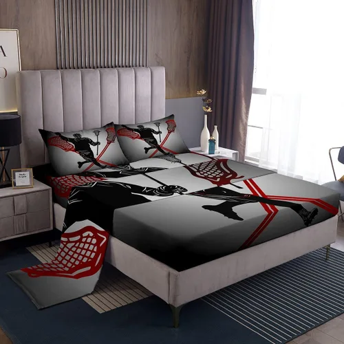 Miniatura 19 de Erosebridal Lacrosse - Juego de sábanas para niños y niñas, juego de ropa de cama de jugadores de hockey con diseño de disco de hockey negro