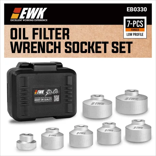 Miniatura 9 de EWK Forjado 3 piezas 27, 32, 36mm Llave de filtro de aceite de perfil bajo, 3/8" herramienta de extracción de tapa de filtro de aceite para BMW Ford