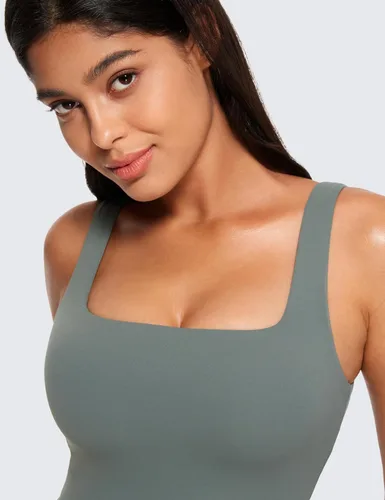 Miniatura 71 de CRZ YOGA Butterluxe Brasier deportivo de cuello cuadrado para mujer, estilo camiseta corta sin mangas, acolchado con soporte integrado para yoga