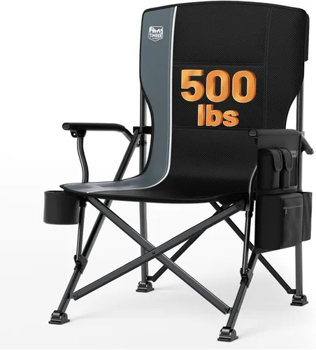 TIMBER RIDGE Silla de camping plegable de gran tamaño, respaldo alto, resistente para adultos, soporta hasta 500 libras con soporte para tazas,