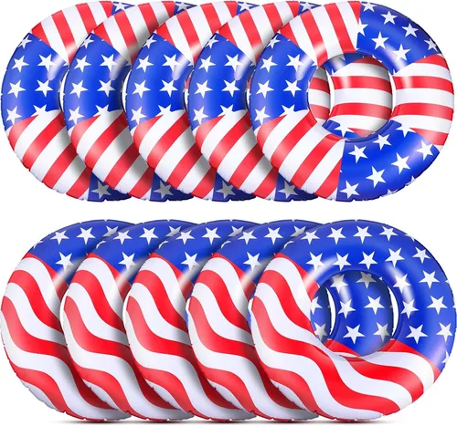 Miniatura 8 de Flotador de piscina con bandera de Estados Unidos de 36 pulgadas, anillo inflable para piscina, flotador patriótico redondo para playa, lago