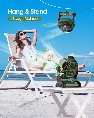 Miniatura 8 de Ventilador recargable con energía solar, (30 horas de funcionamiento) ventiladores de camping solares y linterna LED, ventilador portátil de 8