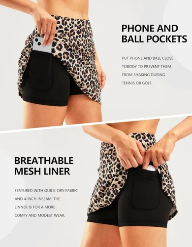 Miniatura 4 de SANTINY Falda pantalón de golf de 16 pulgadas para mujer, bolsillos con cremallera, falda de tenis de cintura alta para mujer, falda deportiva