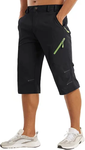 MAGCOMSEN Pantalones cortos de senderismo para hombre, de secado rápido, pantalones capri 34, bolsillos con cremallera, pantalones deportivos para