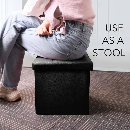 Miniatura 8 de LotFancy Otomana de almacenamiento, taburete plegable para reposapiés, banco pequeño de cuero de 13 x 12 x 12 pulgadas con almacenamiento, soporta