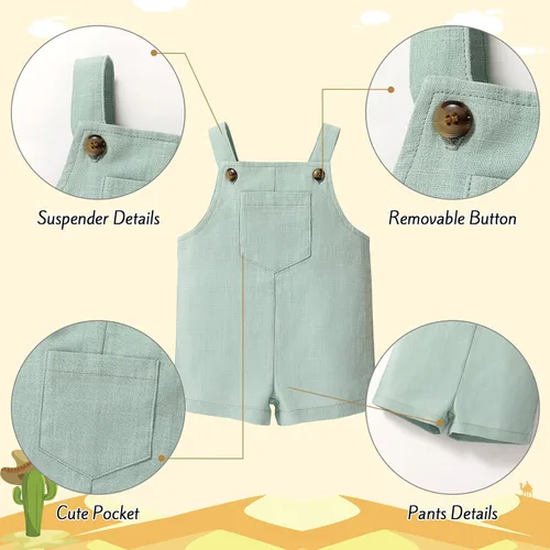 Miniatura 6 de MBMSHEGH Conjunto de ropa de verano para bebé y niño, con parte superior acanalada y tirantes con botones