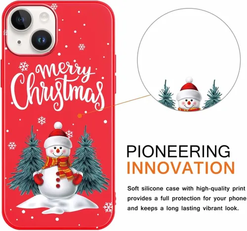 Miniatura 3 de Paquete de 2 bonitas fundas de Navidad para iPhone de 13/14 pulgadas, diseño de muñeco de nieve rojo, diseño de animales de Feliz Navidad, silicona