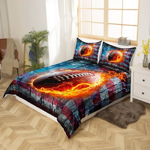 Miniatura 3 de Juego de funda de edredón para niños de fútbol americano, tamaño individual, juego de ropa de cama de fútbol de rugby de llama, decoración