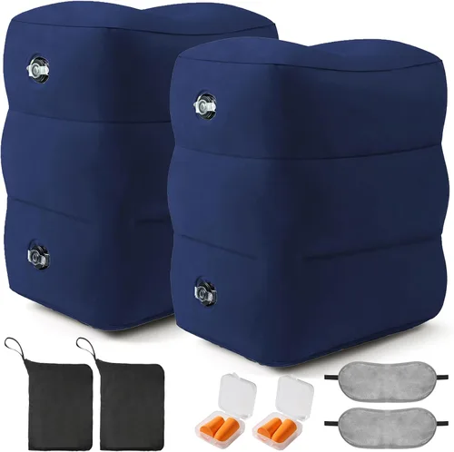 Miniatura 10 de Almohada Inflable de Reposapiés para Viajes - Reposapiés de Vuelo de Altura Ajustable con Máscara para los Ojos y Tapones para los Oídos para Niños