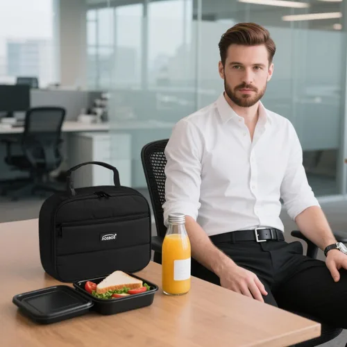 Miniatura 9 de Aosbos - Bolsa de almuerzo aislada para adultos - Elegante lonchera pequeña en sarga para trabajo, oficina - Bolsa de almuerzo suave y portátil