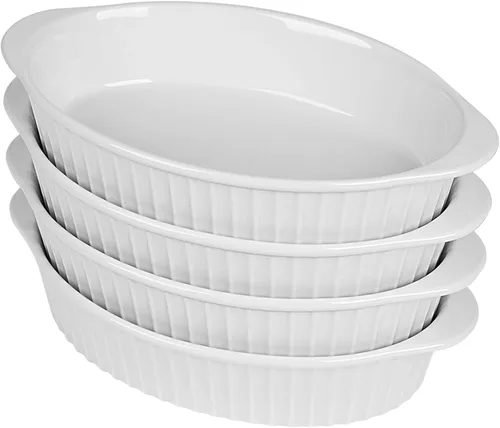 Miniatura 12 de LEETOYI Juego de 4 moldes ovalados de porcelana para gratinar, para 1 o 2 personas, utensilios para hornear con doble asa para cocina y hogar