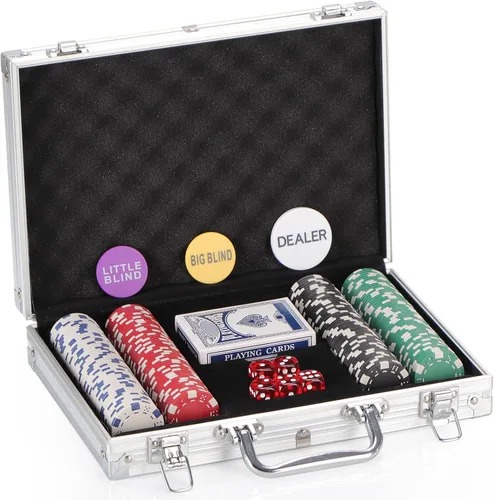 Miniatura 8 de Juego de 200 fichas de póquer para Texas Holdem, blackjack, torneos con estuche de aluminio, 2 barajas de cartas, botón de repartidor, botón de Rojo