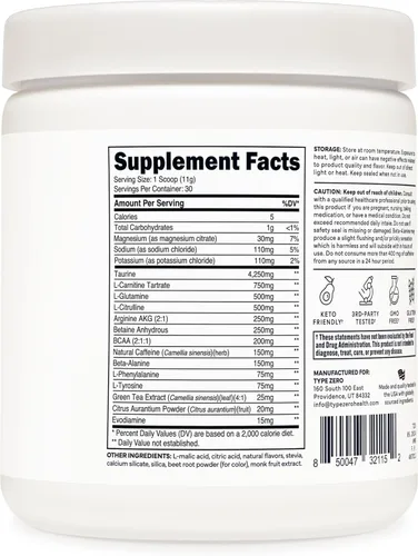 Miniatura 7 de Type Zero AminoBurn - Suplemento natural para antes del entrenamiento + BCAA (Tropical Punch 30serv) sin azúcar BCAA Aminoácidos Suplemento Keto