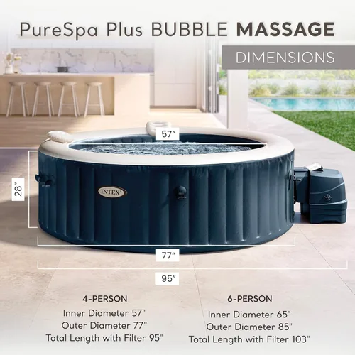 Miniatura 4 de INTEX 28429EP PureSpa Plus Bubble Massage Spa Set - Incluye 2 reposacabezas contorneados - Luz LED - Capacidad para 4 personas - 77" x 28" Cobalto