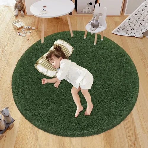 Miniatura 30 de Alfombra circular pequeña para dormitorio, 2 x 2 pies, color azul, para decoración de habitación de niños, redonda esponjosa para guardería