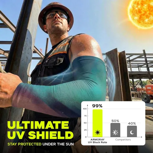 Miniatura 2 de ARMORAY Mangas de brazo para hombres y mujeres, protección solar UV, cubierta de tatuajes, manga deportiva para golf, correr, fútbol verde celestial