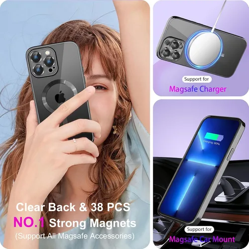 Miniatura 5 de Magsafe - Funda para iPhone 14 Pro Max, funda magnética transparente para teléfono con protector de pantalla y cubierta de cámara, funda galvanizada