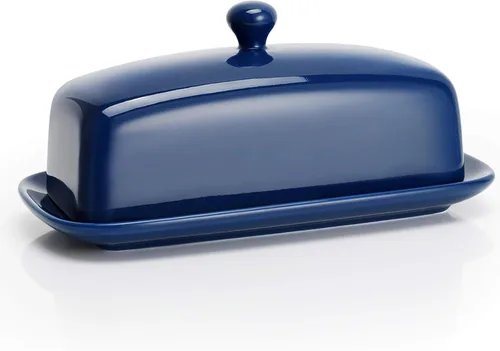 Miniatura 9 de Sweese - Mantequilla de porcelana con tapa, soporte de mantequilla de 7.8 pulgadas con cubierta de asa, recipiente de mantequilla perfecto para Rojo