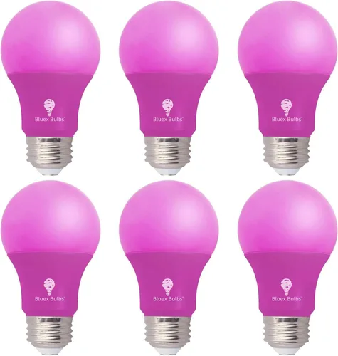 Bluex Bulbs Paquete de 6 bombillas LED A19 color rosa, 9 W (equivalente a 60 vatios), base E26, bombilla LED rosa, decoración de fiestas, porche,