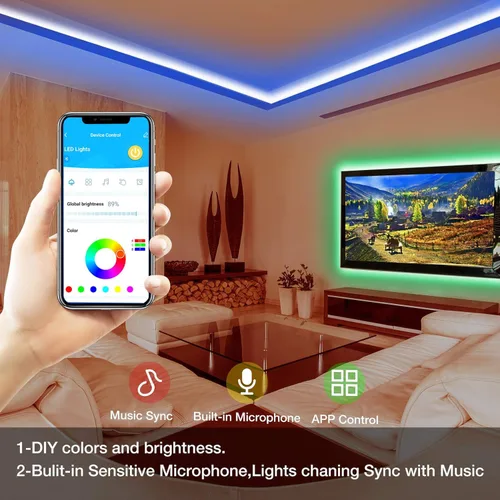Miniatura 2 de DAYBETTER - Tira de luces LED RGB inteligentes, luces LED de 50 pies para dormitorio con control de aplicación, cambiantes, multicolor