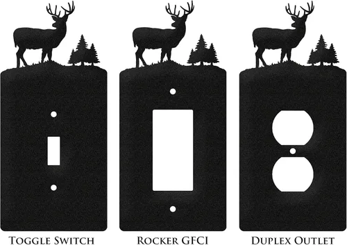 Miniatura 2 de SWEN Products Deer Wildlife - Cubierta para placa de pared (interruptor doble, negro)