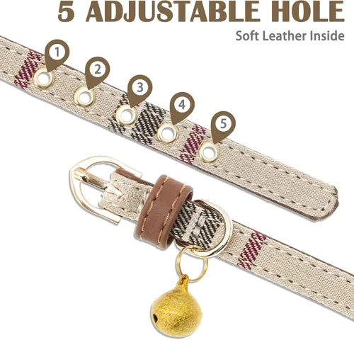 Miniatura 3 de PUPTECK Juego de collar y bandana para perro, paquete de 3 pinzas ajustables para el pelo de mascotas con pajarita y campanas, piel sintética suave