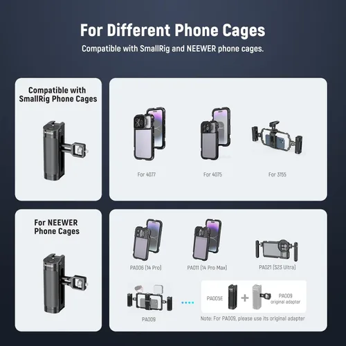 Miniatura 3 de NEEWER - Empuñadura lateral con botón de control remoto inalámbrico y disparador de obturador para jaula de video de smartphone, 2 adaptadores