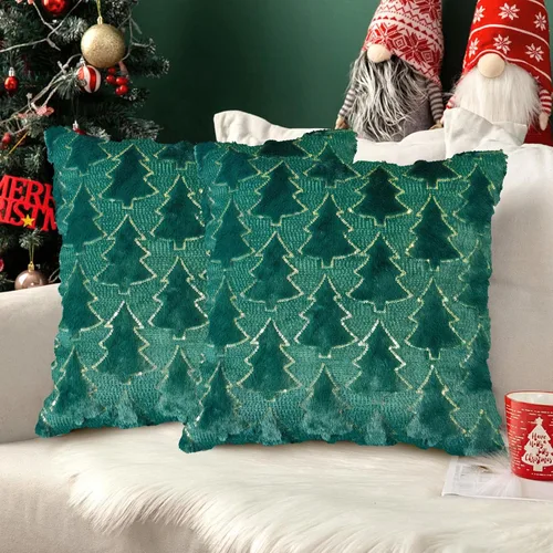 Miniatura 13 de Juego de 2 fundas de almohada de Navidad de 18 x 18 pulgadas, fundas de almohada beige con patrón de árbol de Navidad, fundas de cojín de piel