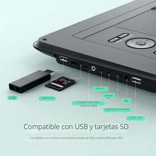 Miniatura 7 de YOTON Reproductor de DVD portátil de 17.5 pulgadas con pantalla giratoria HD de 15.6 pulgadas para automóvil y niños, 4-6 horas de tiempo de trabajo