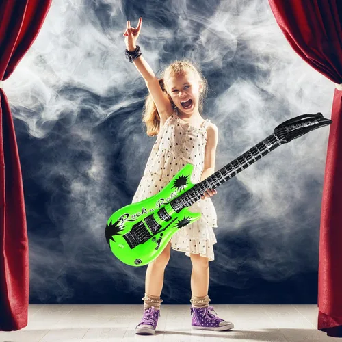 Miniatura 7 de Juego de 8 juguetes inflables de guitarra inflable para teléfono móvil retro Boombox, accesorios inflables para decoraciones de fiesta de los años