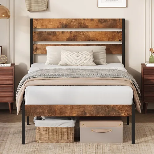 Miniatura 14 de WLIVE Base de cama tapizada, marcos de cama individual con cabecero, cama de plataforma con listones de madera, base de colchón de 600 libras,