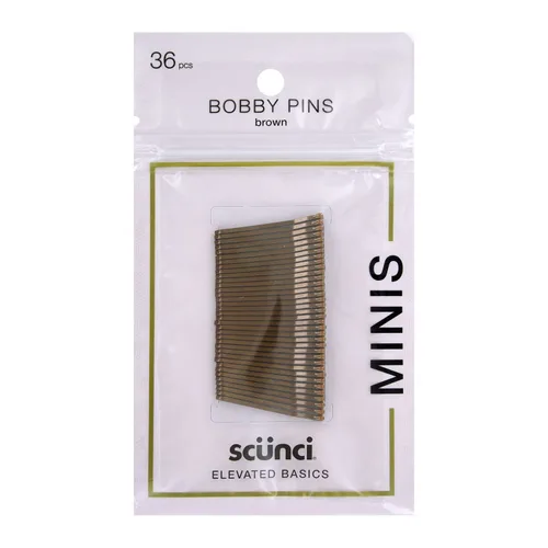 Scunci Elevated Basics - Mini alfileres Bobby, 36 piezas (marrón)