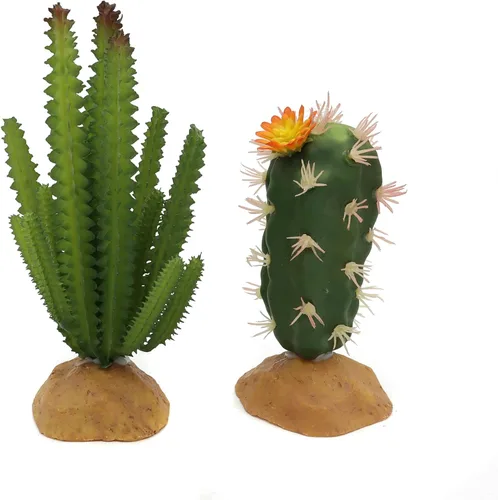 Miniatura 4 de JIHAQUA Plantas de reptiles suculentas, selvas tropicales artificiales del desierto para lagarto barbudo, dragón camaleón, gecko, serpiente, Set 2