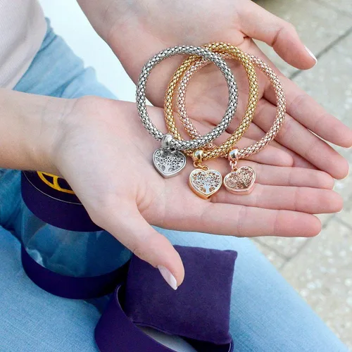 Miniatura 5 de 3 pulseras de cadena de palomitas de maíz de oroplataoro rosa - dije de edición de corazón con pulsera elástica de cristal para mujeres y niñas