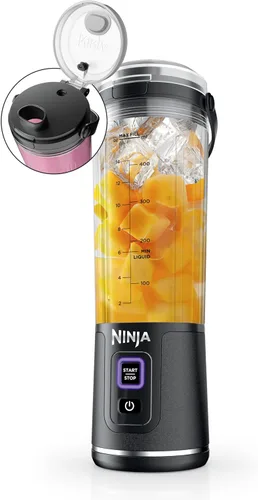 Ninja Blast Batidora Portátil, Sin Cable, Recipiente de 18oz, Licuadora Personal para Batidos y Licuados, Sin BPA, Tapa Hermética y Caño para