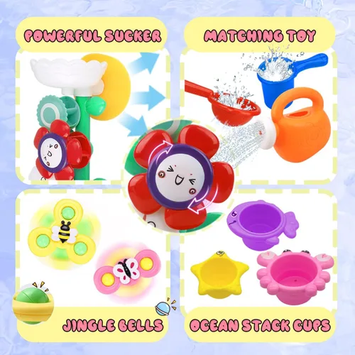 Miniatura 3 de Juguetes de baño para niñas para niños de 1 a 3 años Mesa de agua con ventosa y rotación Juguetes de bañera para niños pequeños con tazas apilables