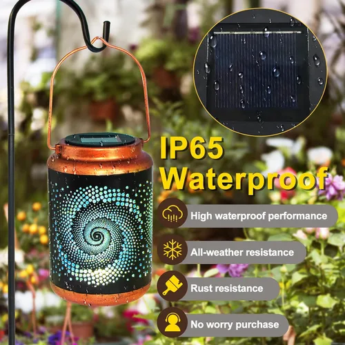 Miniatura 4 de Linternas solares para colgar al aire libre, linterna LED impermeable de metal con energía solar, decoración de patio, linterna con asa, idea