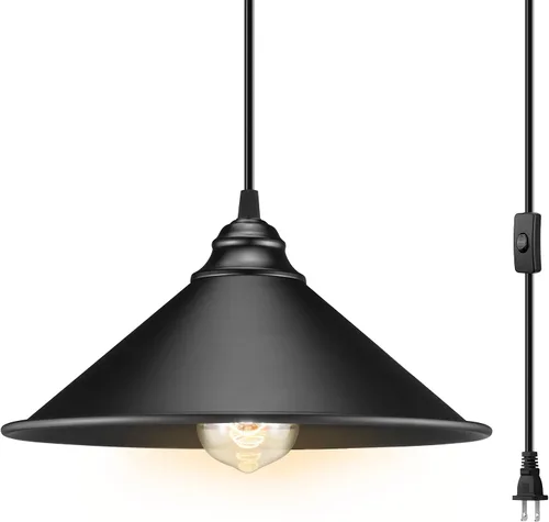 LYOOWNG Lámpara colgante con enchufe, luces colgantes más grandes con cable enchufable con interruptor de encendido/apagado, lámpara colgante
